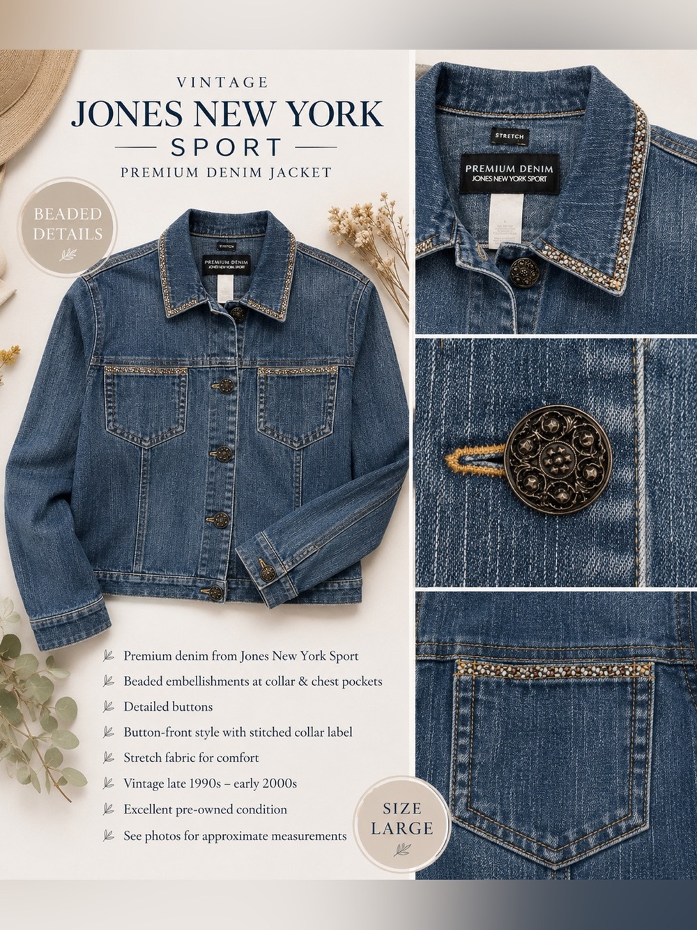 Jones New York Sport Premium Denim Jacket - Vintage Y2K - Size Large